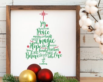 Christmas Tree Words SVG DXF PNG Digital Cut File for use with cutting machines Cricut or Silhouette