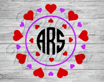 Heart Circle Valentines Monogram (No font/letters!) SVG DXF PNG Digital Cut File for use with cutting machines Cricut Silhouette