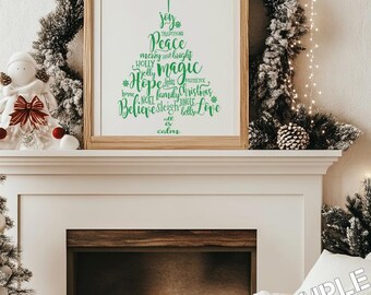 Christmas Tree Words SVG PNG | Holiday Digital Cut File for Cricut & Silhouette