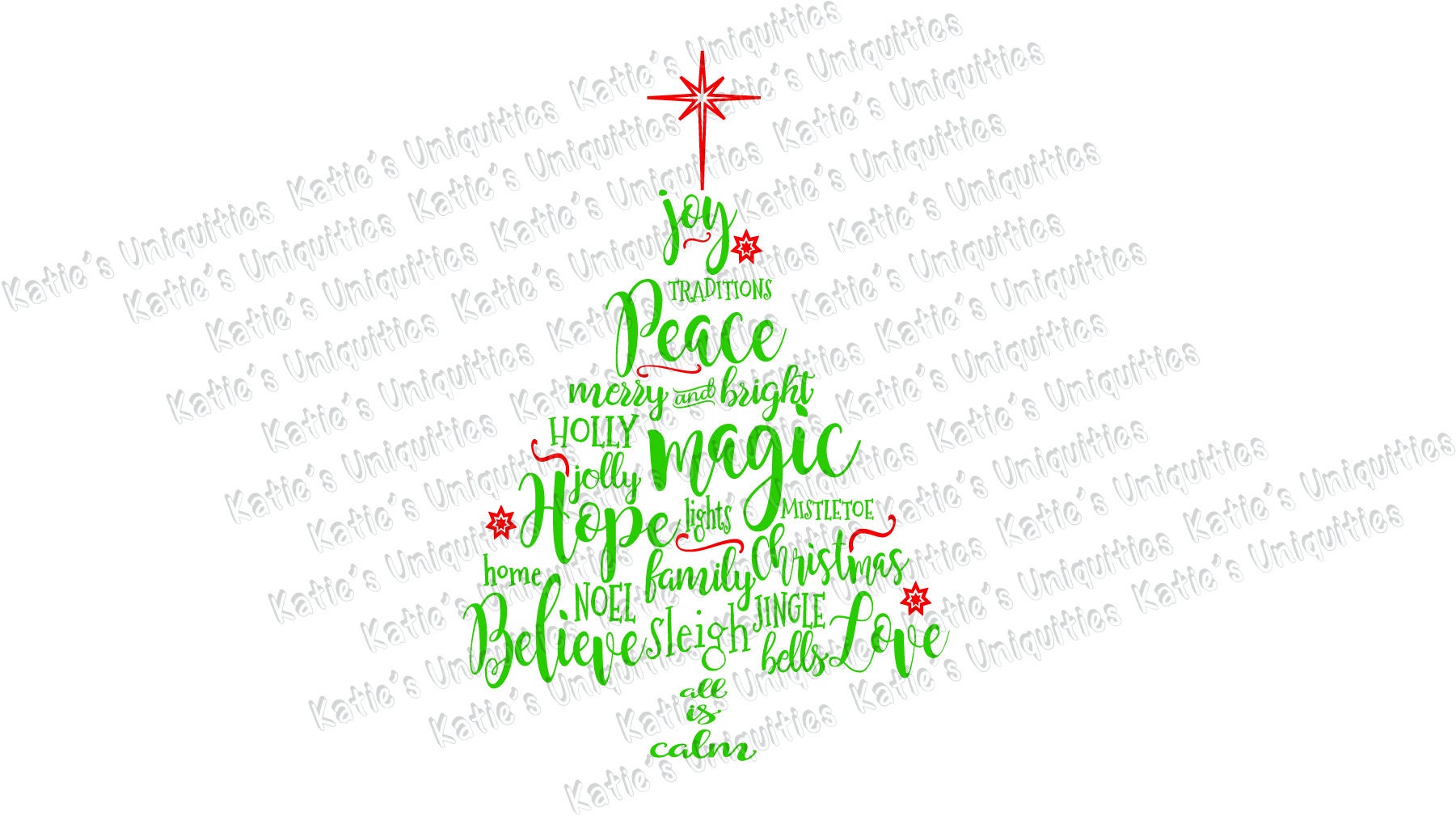 Christmas Tree Words SVG DXF PNG Digital Cut File for Use With Etsy