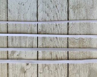 Elastic 3mm, 4mm, 5mm, 6mm White, 1/8" , 1/4" Stretch Flat Braided Elastic, Choose Your Width, Elastic for Masks, Craft Elastic