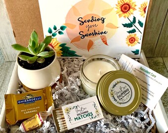 SENDING YOU SUNSHINE Box / Sunshine Gift Box/ Sending Love and Hugs Care Package Gift Box/ Succulent  Candle Matches, Joy Box Delivered