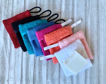 Soap Saver Holder: Soap Pouch Made With 100% Terry Cloth Cotton - Blue White Pink Lavender Teal Soap Saver, Soap Bag, Spa Gift, Soap Holder