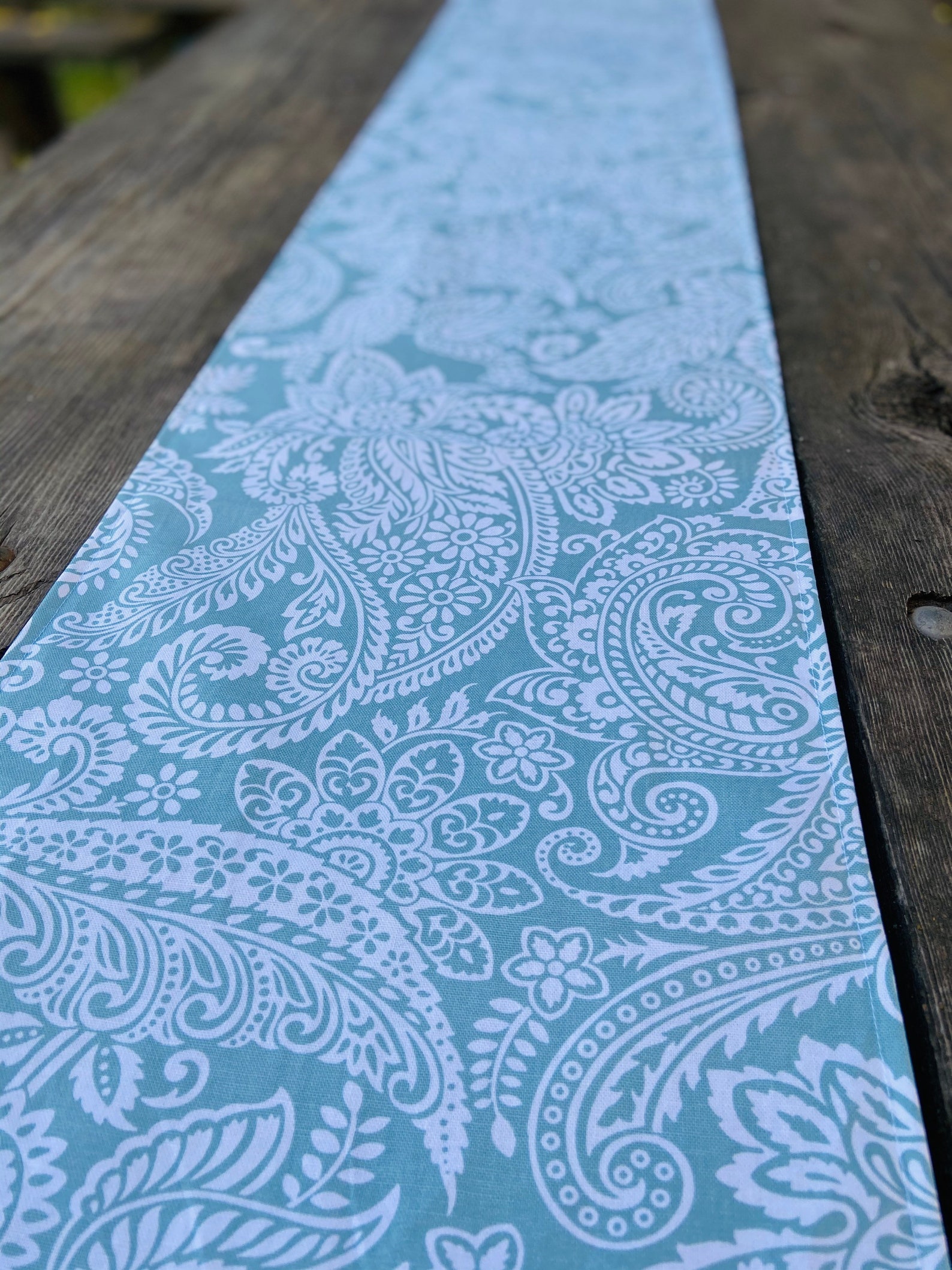 Striking Turquoise Blue and White Damask Table Runner / Etsy
