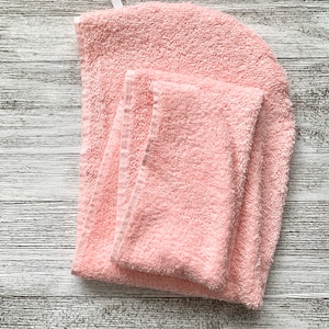 HAIR Turban TOWEL WRAP:  100% Terry Cloth Cotton Wrap For Drying Wet Hair; Stays In Place With Band! Light Pink Coral 3 size, Gift For Her
