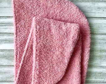 Extra Long Hair Head Turban Towel Wrap: 100% Terry Cloth Cotton Wrap For Drying Wet Hair; Personalize Name Option/ Birthday Gift /Med Pink