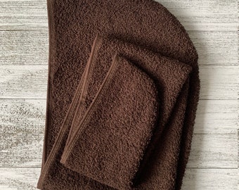 LANGE HAAR Turban Handtuch Wrap: 100% Frottee Baumwolle Wrap Trocknen nasser Haare; Elastisches Band Spa Geschenk Männer Mann Frauen Erwachsene Twisty Wrap Dunkel