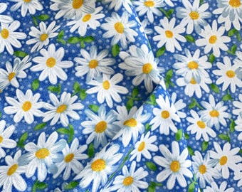 Daisy Blue White with Dots Fabric 100% Cotton Fabric Sold by Yard Quilting Material Craft Blanket Skirts, Perfect Floral White Fabric Green