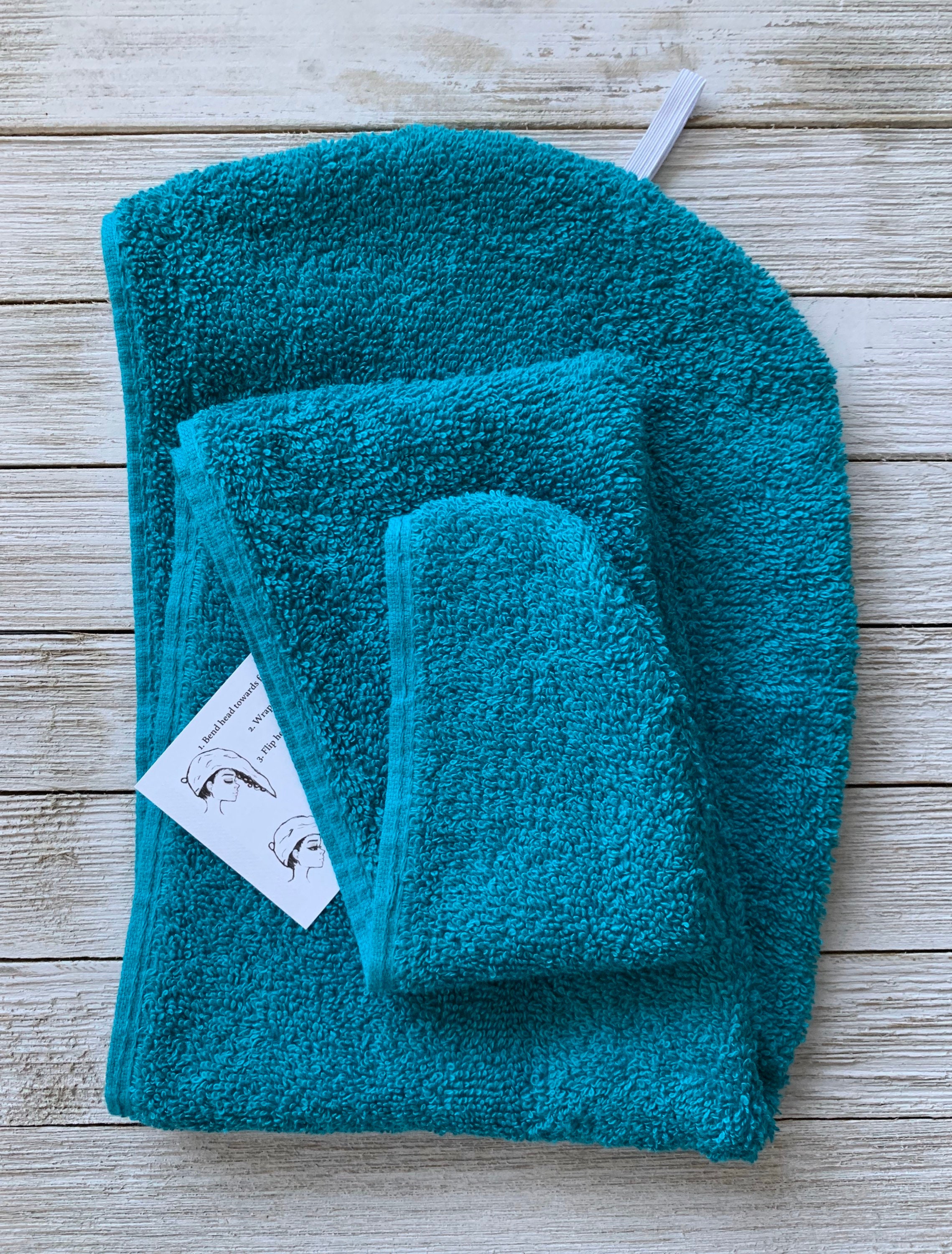 LONG Head Turban Towel Wrap: 100% Terry Cloth Cotton Wrap for Drying Wet  Hair for Women Spa Gift Hair Towel Christmas Gift Hair Towel Teal 