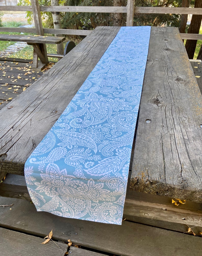 Striking Turquoise Blue and White Damask Table Runner / Etsy