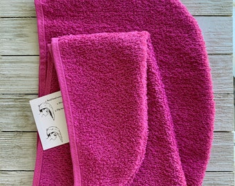 XLONG Head Turban Towel Wrap:  100% Terry Cloth Cotton Wrap For Drying Wet Hair; Stays In Place With Band! Adults Teens / Pink Raspberry