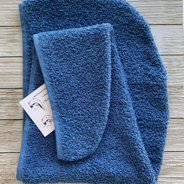 Blue Head Turban Towel Wrap:  100% Terry Cloth Cotton Wrap For Drying Wet Hair; Stays In Place With Band at Back of Neck! Periwinkle Blue