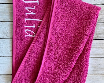 Handdoekomslag hoofdtulband: 100% katoenen badstof omslagdoek voor het drogen van nat haar; Blijft op zijn plaats met band! Volwassenen Tieners Kind / Roze framboos