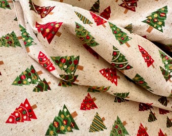 TINY CHRISTMAS TREE Fabric Material Sold By The 1/4 & 1/2 Yard Cotton Quilting Fast Shipping! Christmas Fabric, Red, Green, Rustic, Vintage
