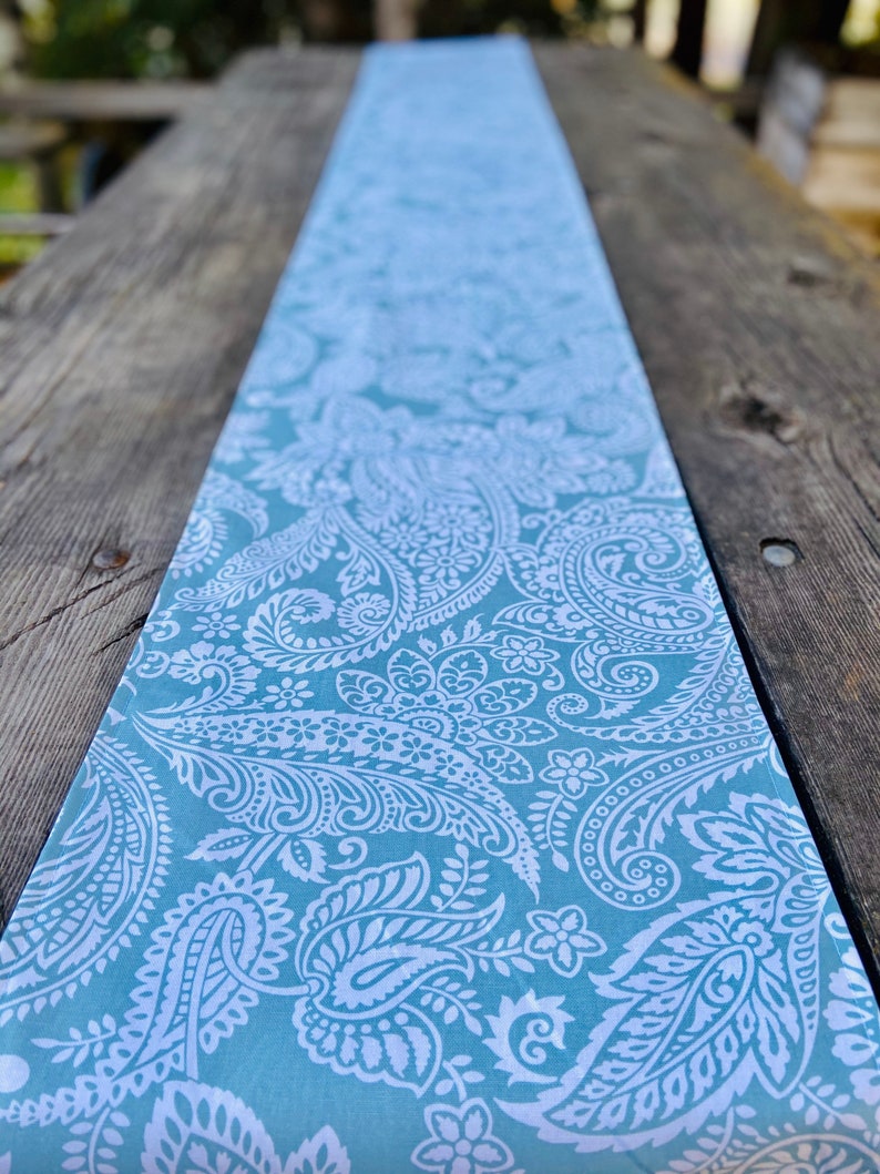 Striking Turquoise Blue and White Damask Table Runner / Etsy