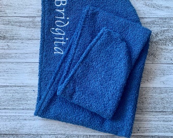 Blue Head Turban Towel Wrap:  100% Terry Cloth Cotton Wrap For Women Gift, Christmas Gift, Hair Wrap, Elastic Band Secured, Dusty Blue