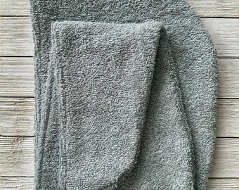 Head Turban Towel Wrap:  100% Terry Cloth Cotton Wrap For Drying Wet Hair; Elastic Band, Spa Gift for Women, Christmas  Gray Grey Towel Wrap