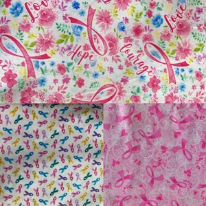 Breast Cancer Ribbon Fabric 100% Cotton Fabric/ Pink Ribbon Material / Sold by 1/2 Yard / Quilting Fabric / Light to Medium Thread Count
