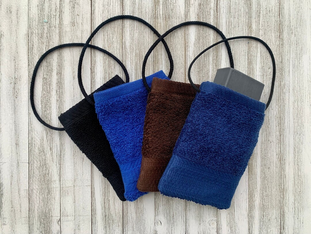 Large SOAP SAVER BAG Holder Soap Pouch Terry Cloth Cotton blue Black
