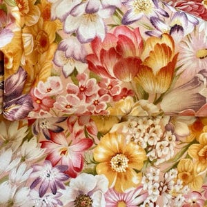 FLORAL Gold Yellow PURPLE PINK Fabric 100% Cotton Fabric for making Bags Bibs Quilts Blankets/ Sold by 1/2 Yard Quilting Material Roses