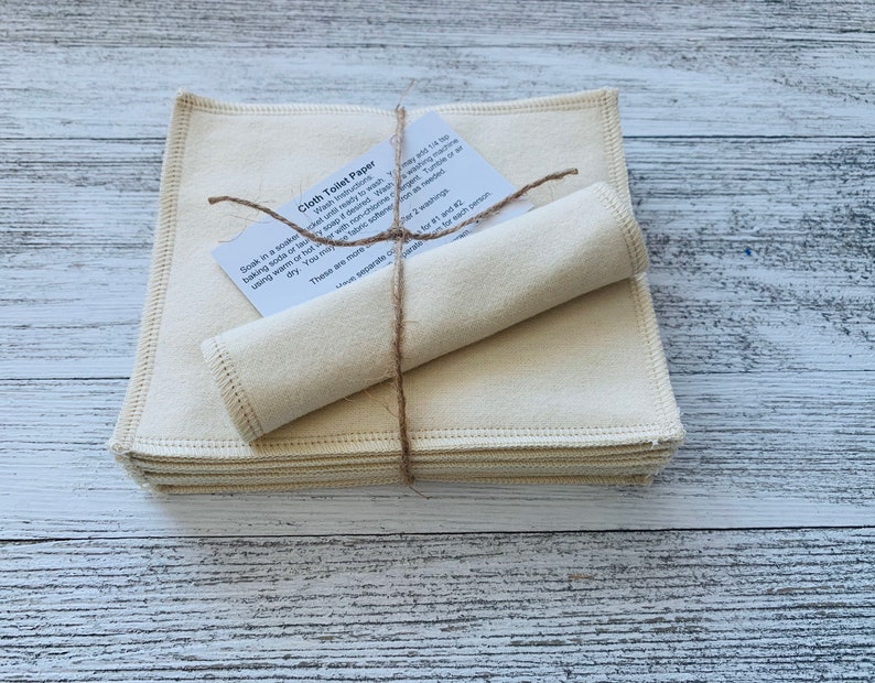 Organic Washable Reusable Toilet Paper 2 Ply Cloth Wipes Natural Cotton Flannel Cloths Bidet Cloths Towels GOTS Certified, Unbleached imagem 1