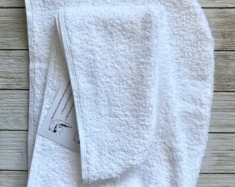 Extra Long Hair Head Turban Towel Wrap: 100% Terry Cloth Cotton Wrap For Drying Wet Hair; Personalize Name Option/ Birthday Gift /White
