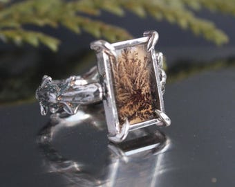 Dendriten Achat und Sterling Silber Ring | Silberschmiede Schmuck | Edelstein Ring Größe 7 US | Natur Inspiriert