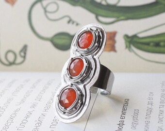 Statement carnelian ring for women, Carnelian ring, multistone ring for women, orange stone designer ring, ring made with copper ant tin