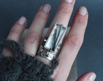 Sterling Silver and Black Rutile ring | Bold Brutalist Ring | Raw Silver Jewelry | OOAK Jewelry | Handmade Silver Ring | Metalsmith