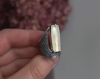 Silver Ring with Opal | Brutalist Ring | Goth Artisan jewelry | Metalsmith | Silversmith jewelry | Cocktail ring