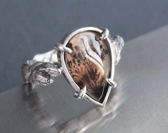 Dendritic Agate and Sterling Silver Ring | Size 7 1/2 US | Unique Jewellery | Anniversary Gift for Women