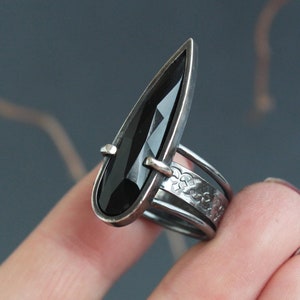 Unique sterling silver ring with black onyx | Metalsmith rings | Victorian style ring | Gothic statement ring | Witchy jewelry