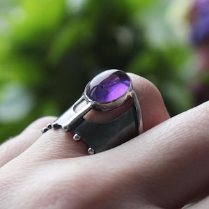 Amethyst and Sterling Silver Ring | Statement Jewelry | Purple Fair | Brutalist jewelry | Witchy Jewelry | Silver jewelry