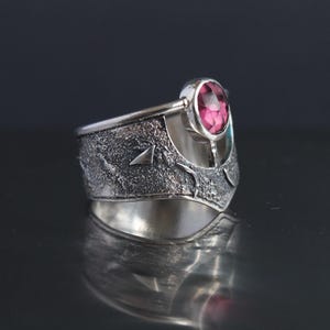 Rhodolite Garnet and Sterling Silver Ring | Natural Stone Ring | Brutalist Style Jewelry | Statement ring