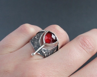 Hessonite Garnet Ring | Sterling silver and Garnet Jewelry | Unique Brutalist Ring | Silversmith Jewelry