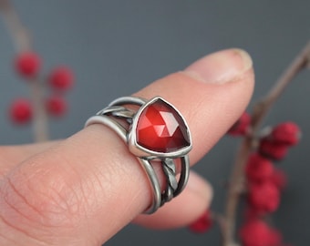 Garnet Sterling Silver Ring | Hessonite Garnet Jewelry | Red Ring | Silversmith Jewelry