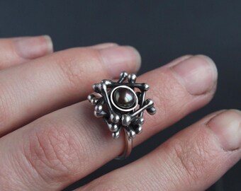 Black Pearl Silver Ring size 6 US | Handmade Jewelry | Brutalist | Artisan Silver Jewelry