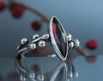 Gothic Handmade Sterling Silver Garnet Ring | Goth Jewelry | Witchy ring | Occult ring | Metalsmith jewelry