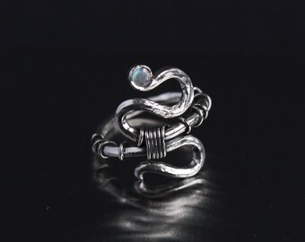 Snake motive Ring | Sterling silver and Moonstone ring | Witchy snake ring | Nature inspired jewelry