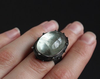 Green amethyst ring Unique ring Boho jewelry Transparent stone ring Personalized ring Statement jewelry for women Green ring Black ring