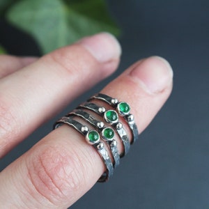 Handmade Emerald Ring: Hammered Sterling Silver Elven Jewelry
