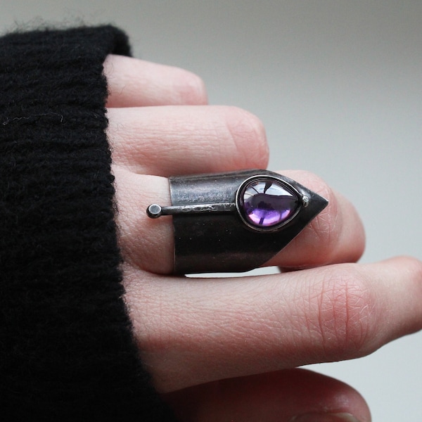 Gothic statement ring women Witchy ring Crystal ring Wide band adjustable ring Black ring Adjustable ring Purple ring Handmade