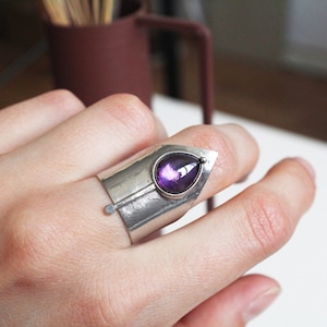 Gothic rings Witchy ring Statement rings for women Wide band adjustable ring Purple stone ring Bohemian Alchemy