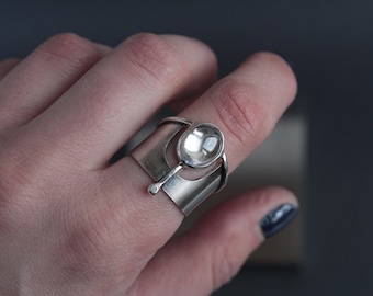 Zircon Art Deco Ring | Handmade Sterling Silver Jewelry | Metalsmith | Handcrafted Artisan Statement Ring