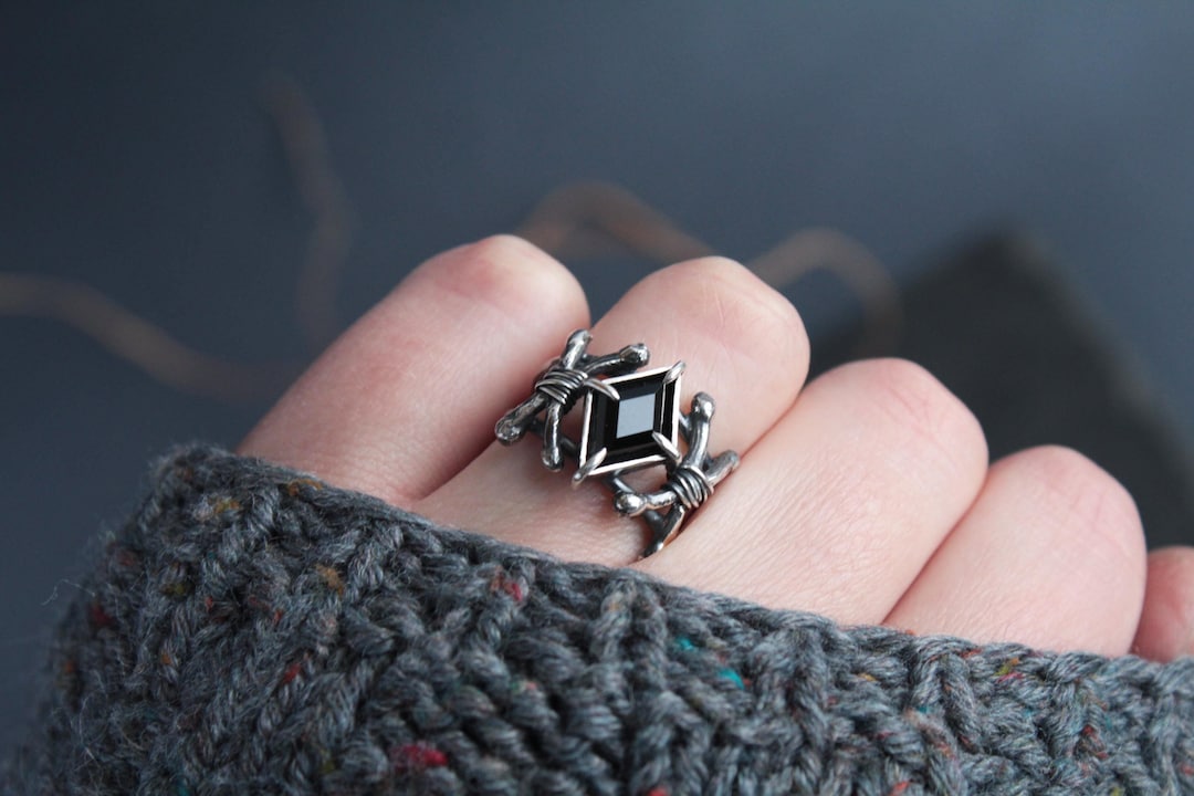 Gothic Statement Ring | Black Spinel and Sterling Silver Ring | Witchy ...