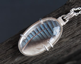 Sterling Silver Feather Pendant: Crystal Quartz Terrarium Necklace