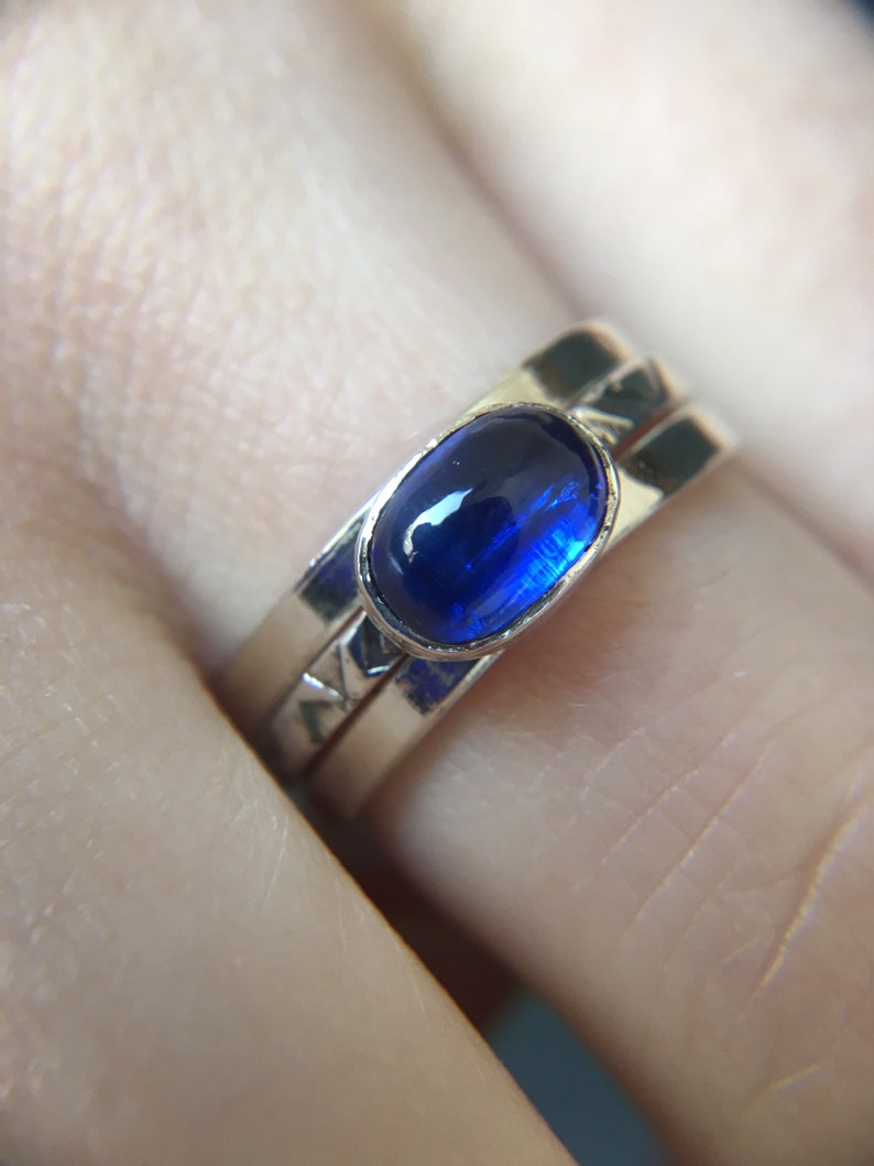 Kyanite and sterling silver stacking rings Three rings set sterling silver Tiny rings Patterned silver rings Mothers day gift idea