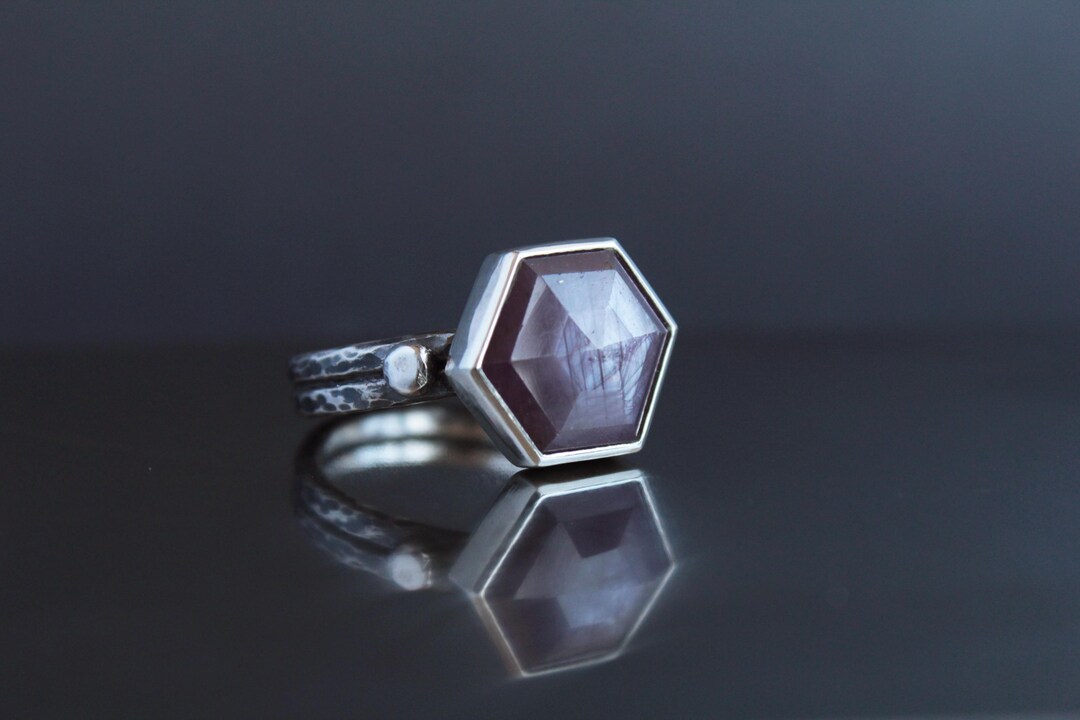 Sterling Silver Ruby Ring | Large Natural Ruby Hexagon Stone | Hammered ...