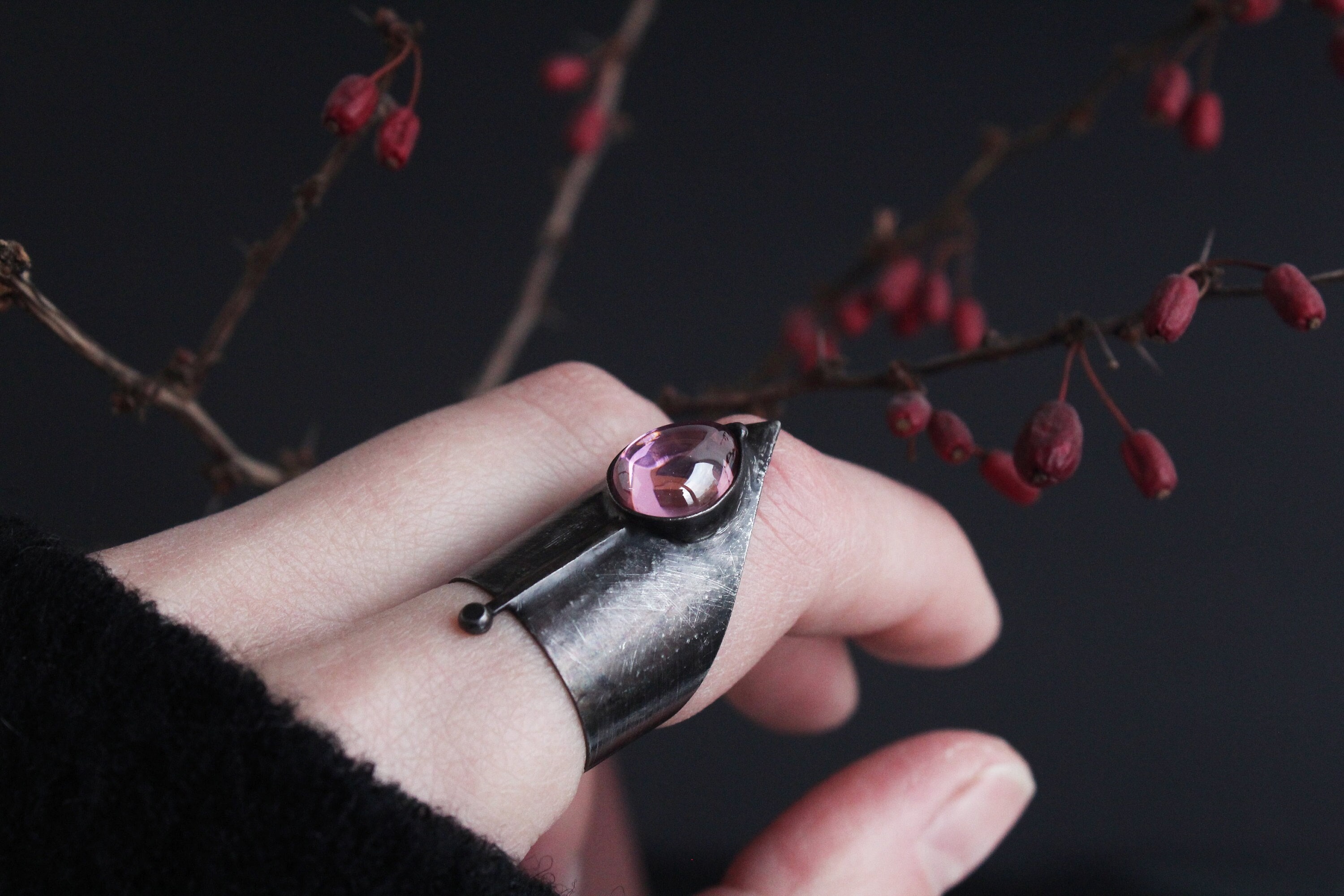 Gothic Pearl Rings Gothic Rings Witchy Jewelry Pink Black Ring Adjustable Witchy Gifts ...