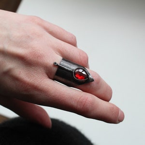 Witchy ring for women Gothic rings Black rings Wide band ring Adjustable rings with stone Red stone ring for women Statement rings image 2